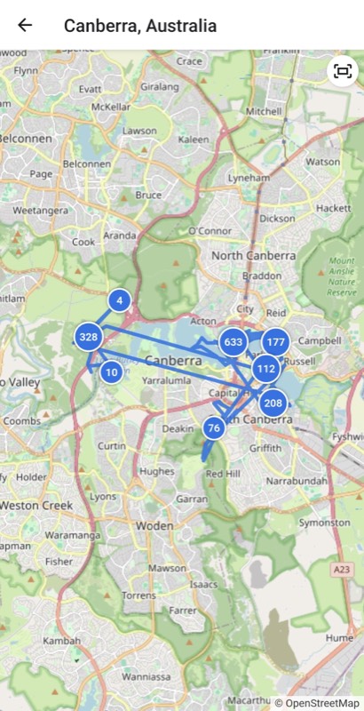 Route of a trip on a map